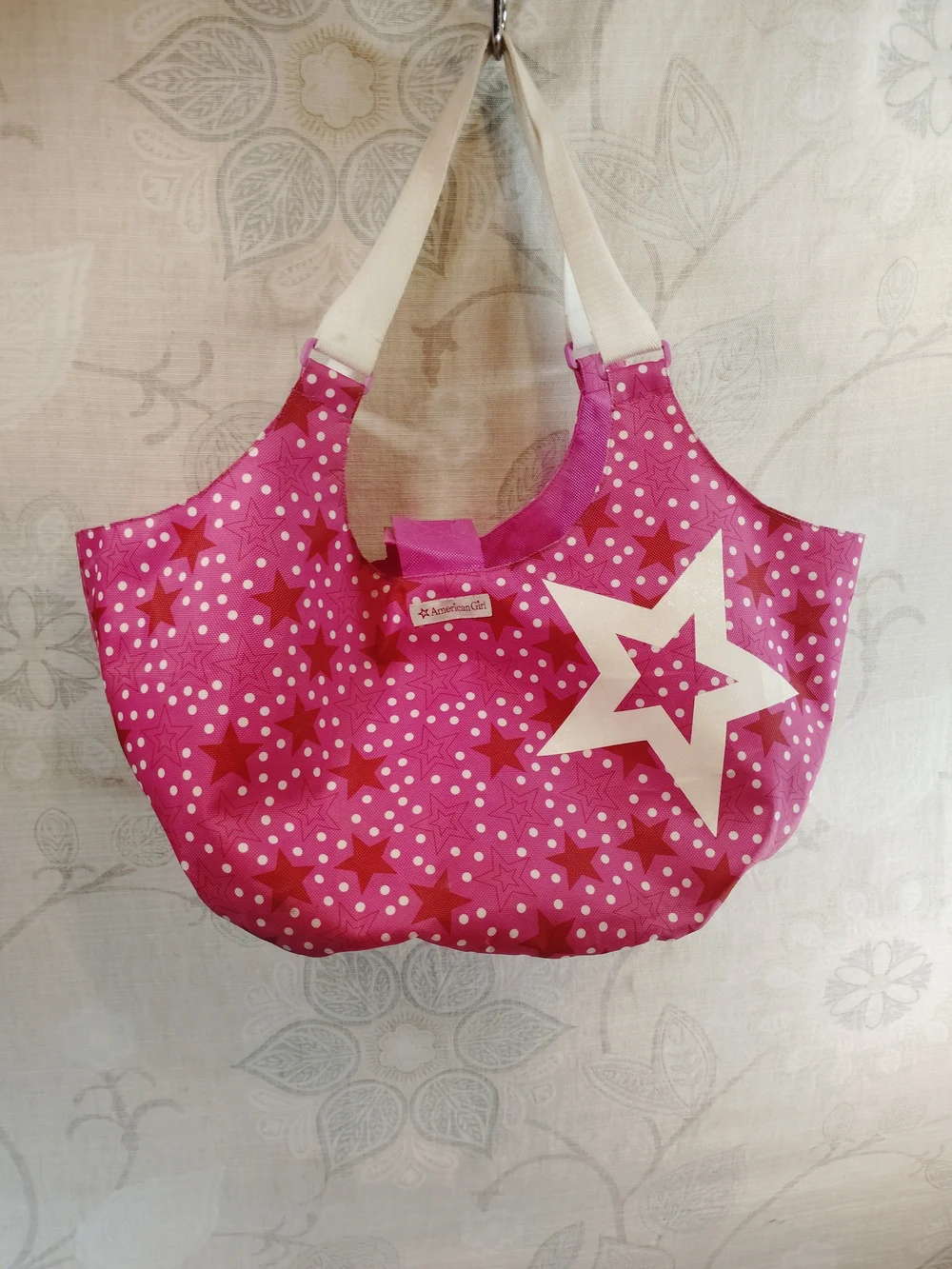 American Girl Hot Pink Star Print Shoulder Tote Bag with White Star Accent